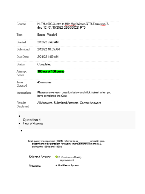 HLTH 4000 Week 6 Final Exam (100 out of 100 points)